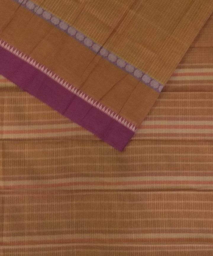 Light brown violet handwoven cotton narayanapet saree