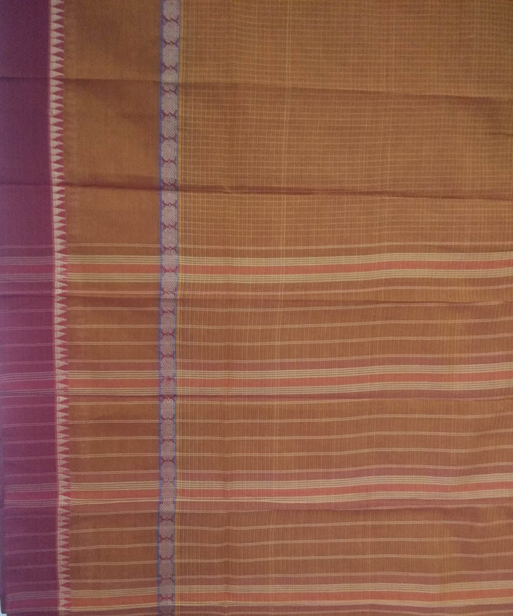 Light brown violet handwoven cotton narayanapet saree