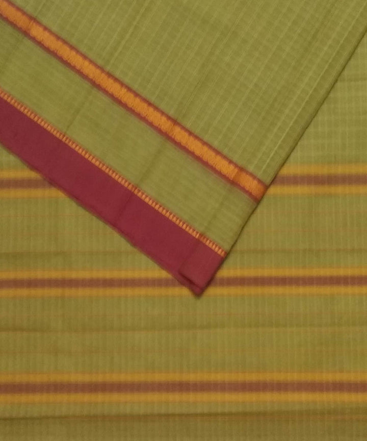 Light green maroon handwoven cotton narayanapet saree