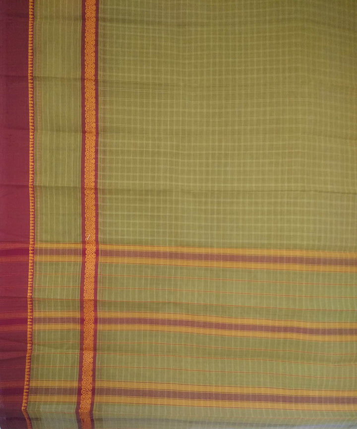 Light green maroon handwoven cotton narayanapet saree