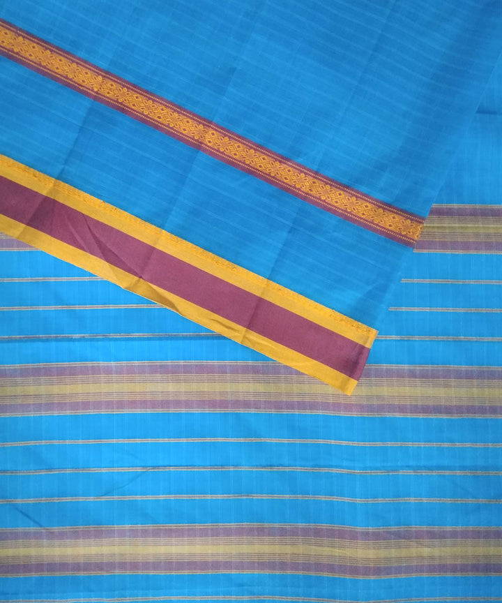Light blue yellow handwoven cotton narayanapet saree