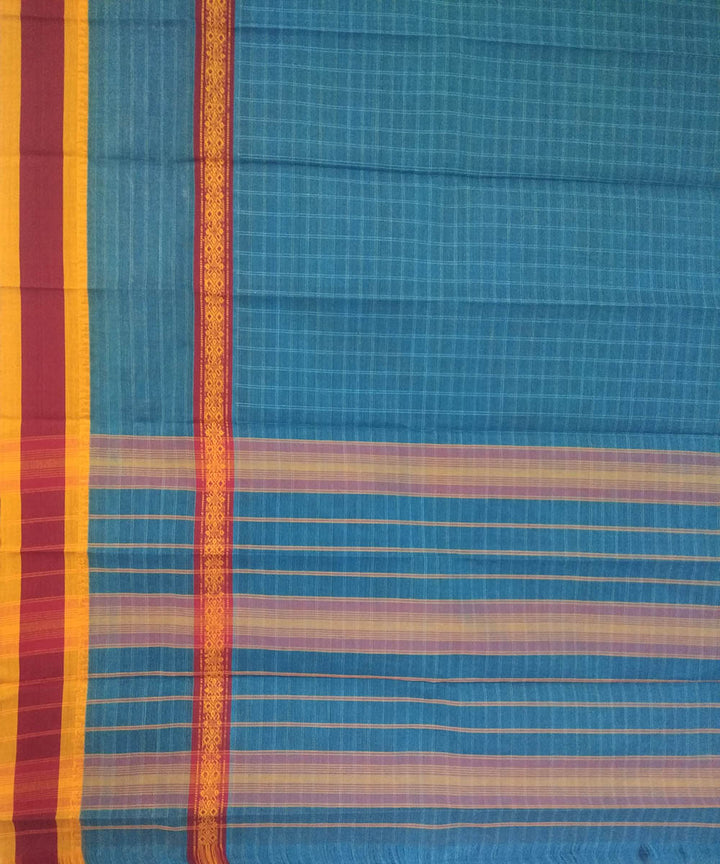Light blue yellow handwoven cotton narayanapet saree
