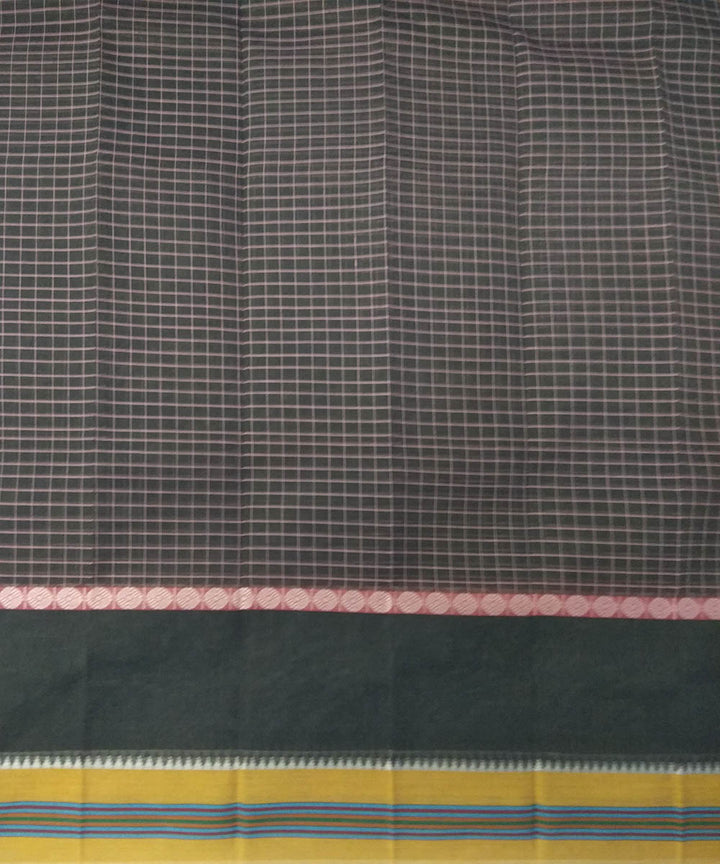 Dark brown yellow handwoven cotton narayanapet saree