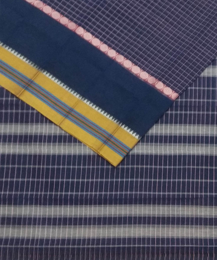 Navy blue yellow handwoven cotton narayanapet saree