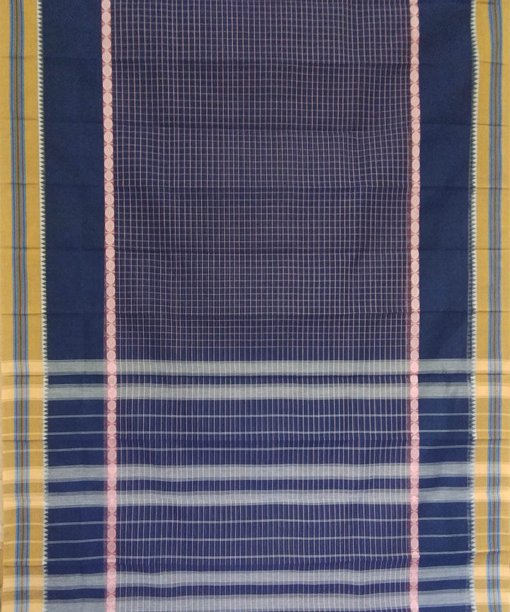 Navy blue yellow handwoven cotton narayanapet saree