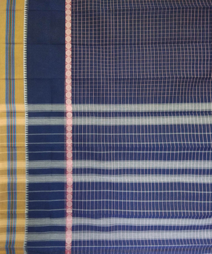 Navy blue yellow handwoven cotton narayanapet saree