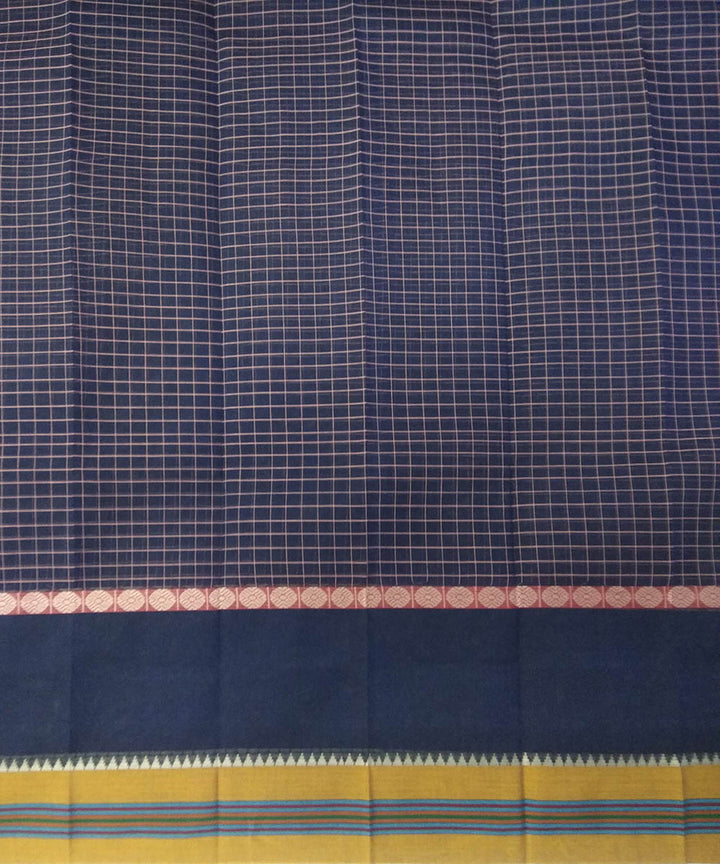 Navy blue yellow handwoven cotton narayanapet saree