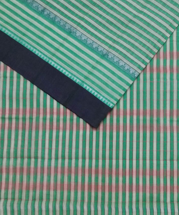 Light green and yellow stripes handwoven cotton narayanapet saree