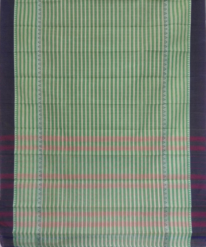 Light green and yellow stripes handwoven cotton narayanapet saree