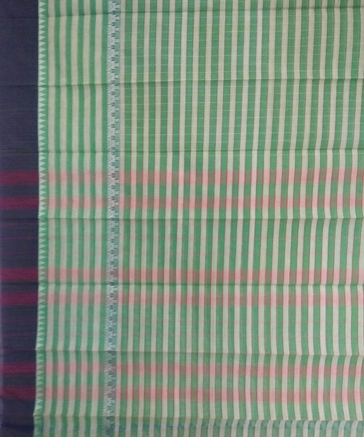 Light green and yellow stripes handwoven cotton narayanapet saree