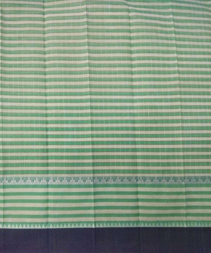 Light green and yellow stripes handwoven cotton narayanapet saree
