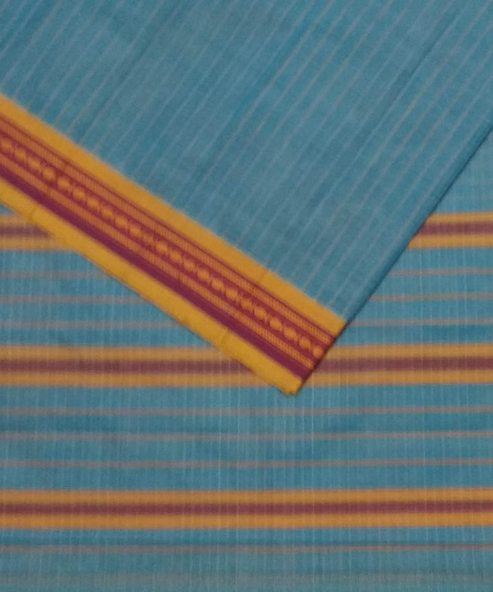 Cyan blue yellow handwoven cotton narayanapet saree