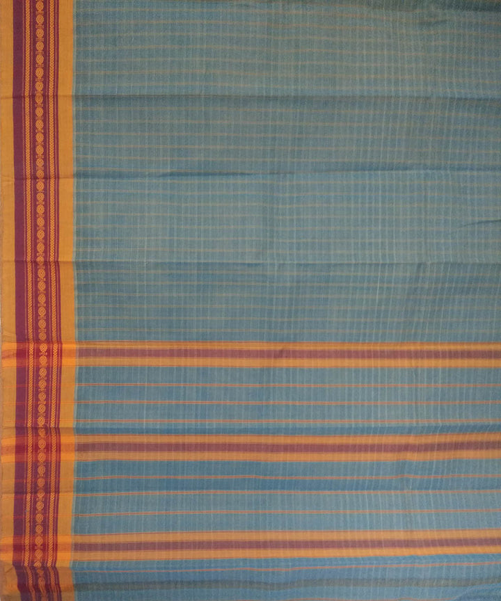 Cyan blue yellow handwoven cotton narayanapet saree