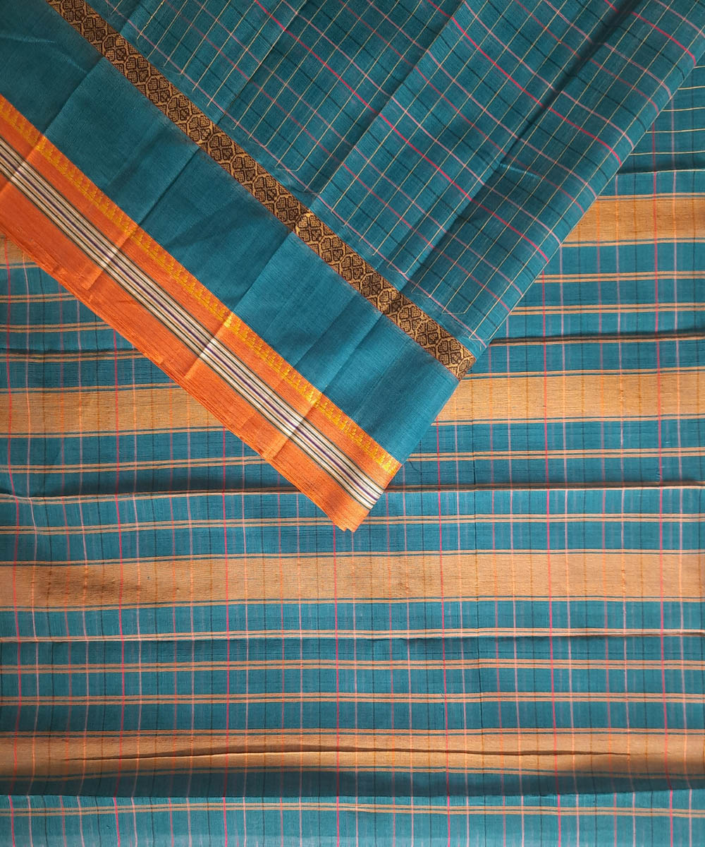 Teal green cotton handwoven narayanpet saree