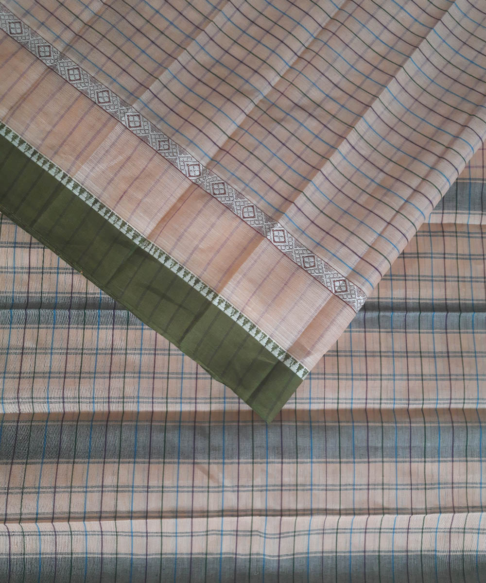 Beige cotton handwoven narayanpet saree
