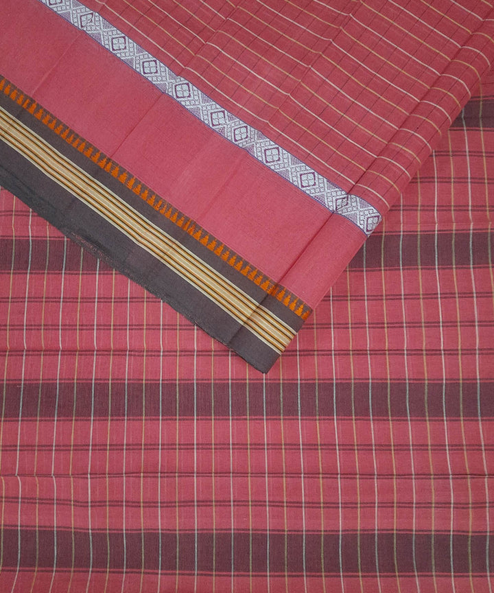 Peach pink cotton handwoven narayanpet saree