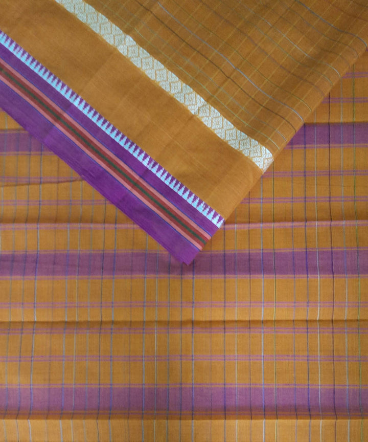 Mustard brown cotton handwoven narayanpet saree