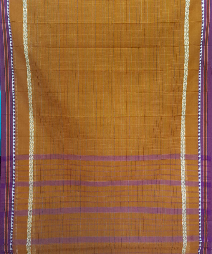 Mustard brown cotton handwoven narayanpet saree