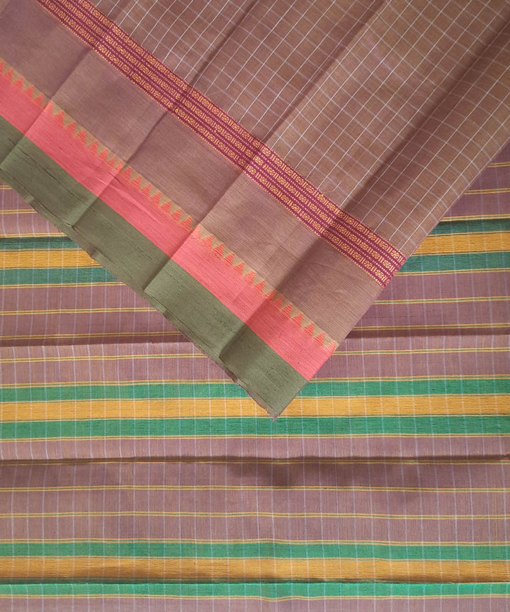 Pale peach cotton handwoven narayanpet saree