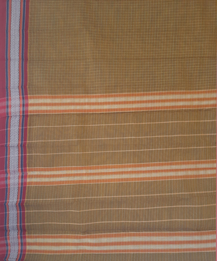 Brown pink handwoven cotton narayanpet saree