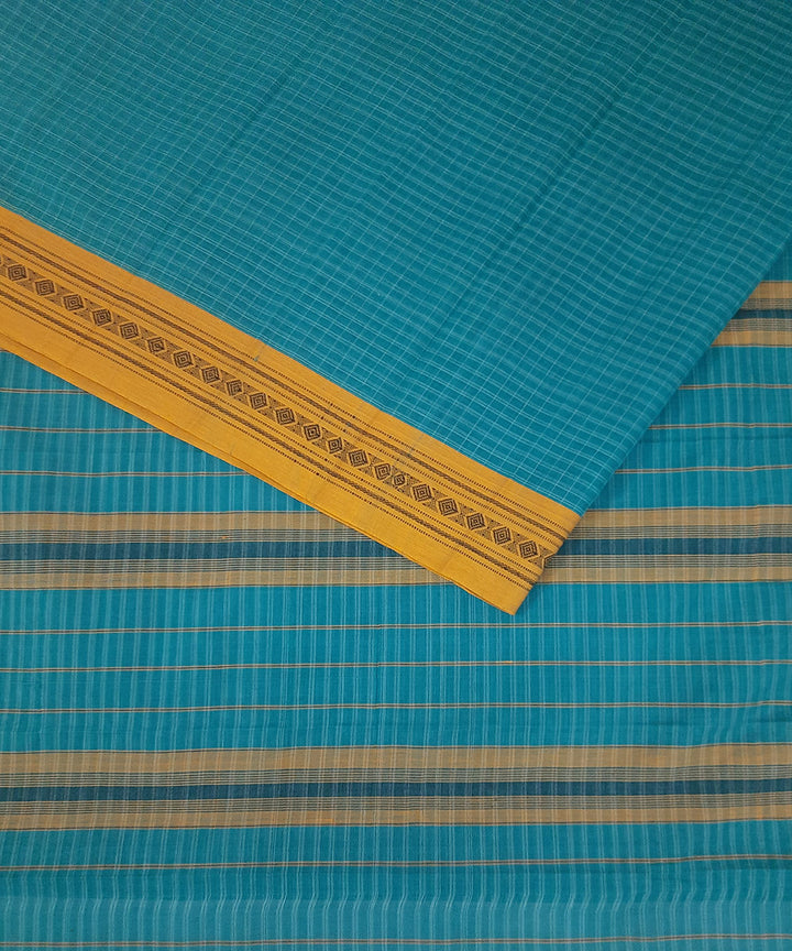 Cyan green yellow handwoven cotton narayanpet saree