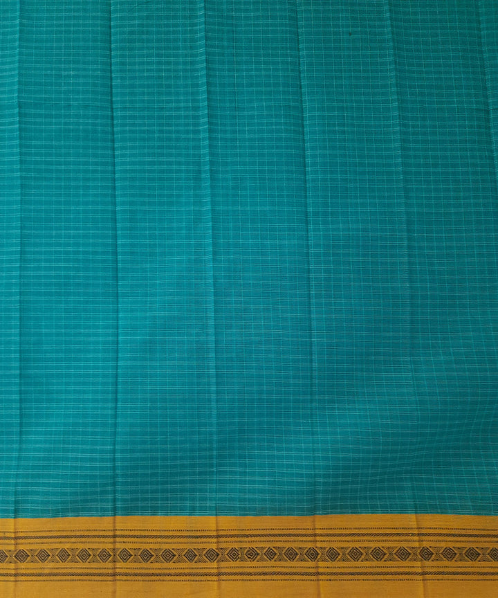 Cyan green yellow handwoven cotton narayanpet saree