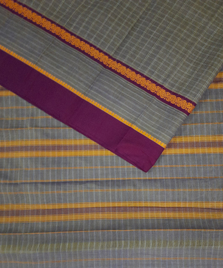 Olive green maroon handwoven cotton narayanpet saree