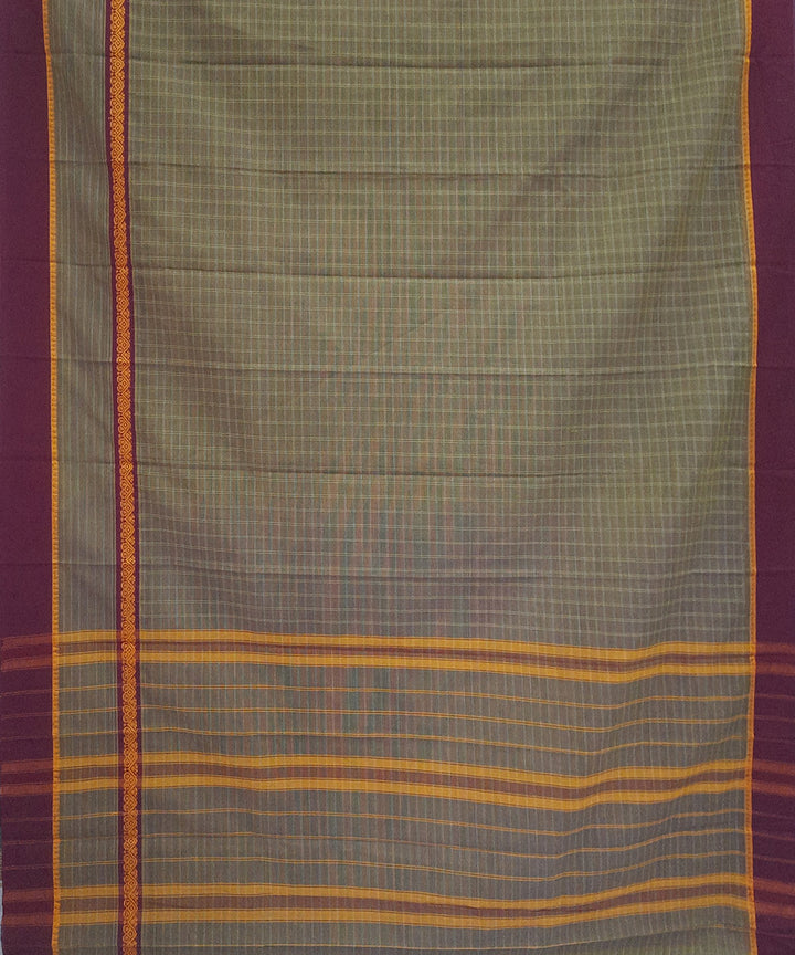 Olive green maroon handwoven cotton narayanpet saree