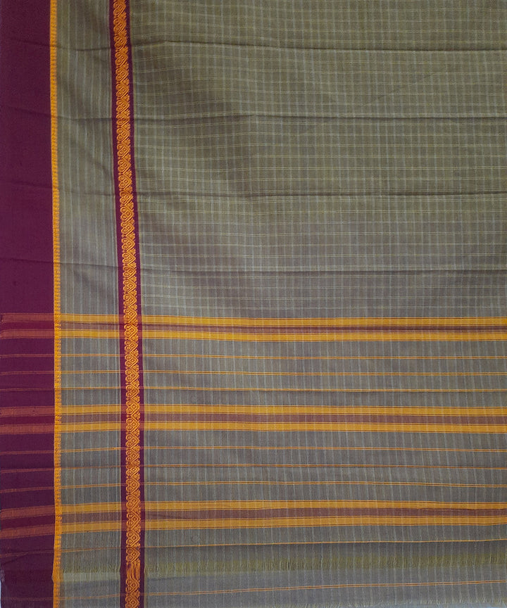 Olive green maroon handwoven cotton narayanpet saree