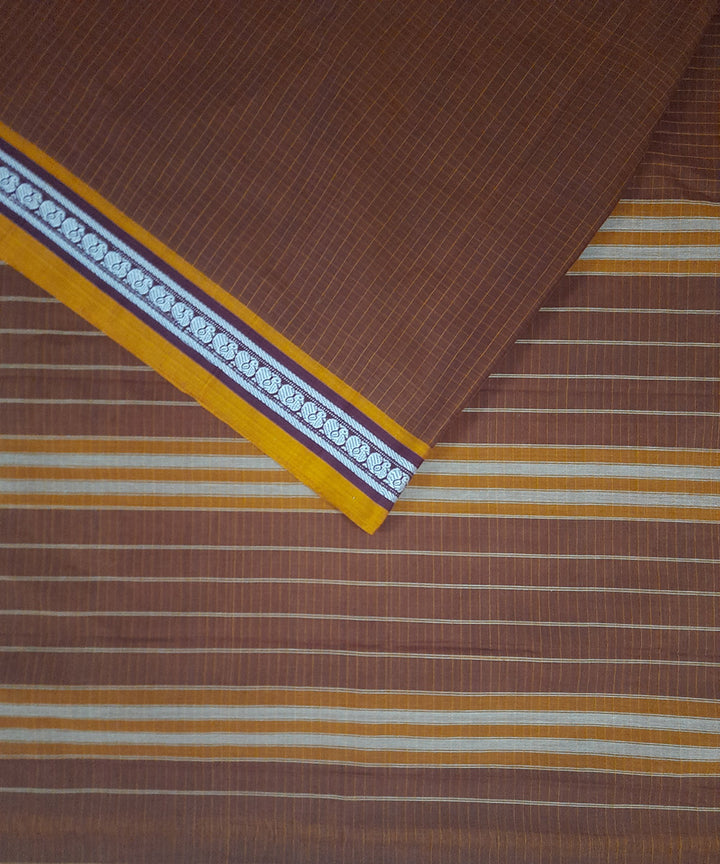 Brown yellow handwoven cotton narayanpet saree
