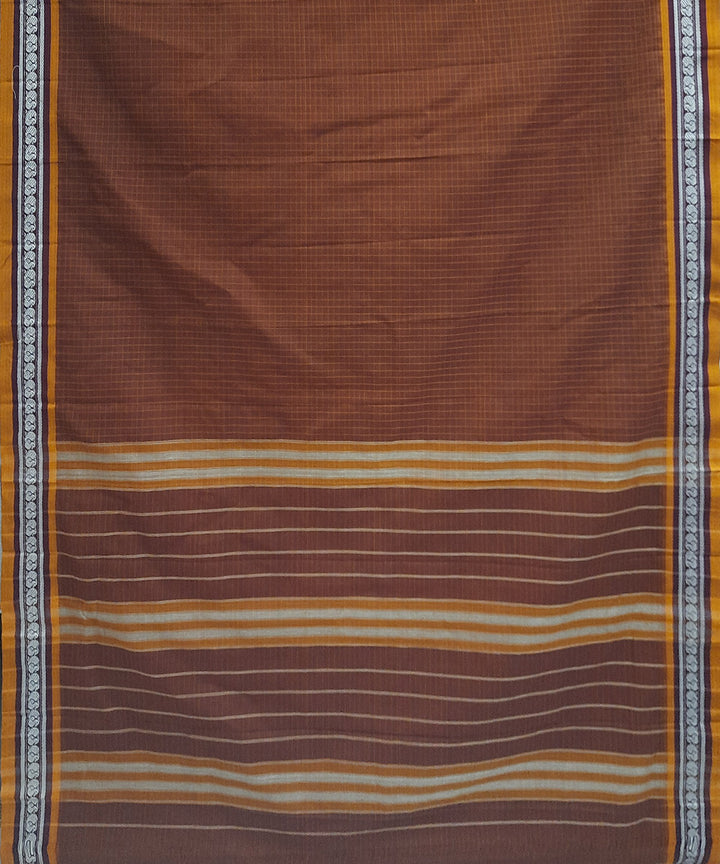 Brown yellow handwoven cotton narayanpet saree