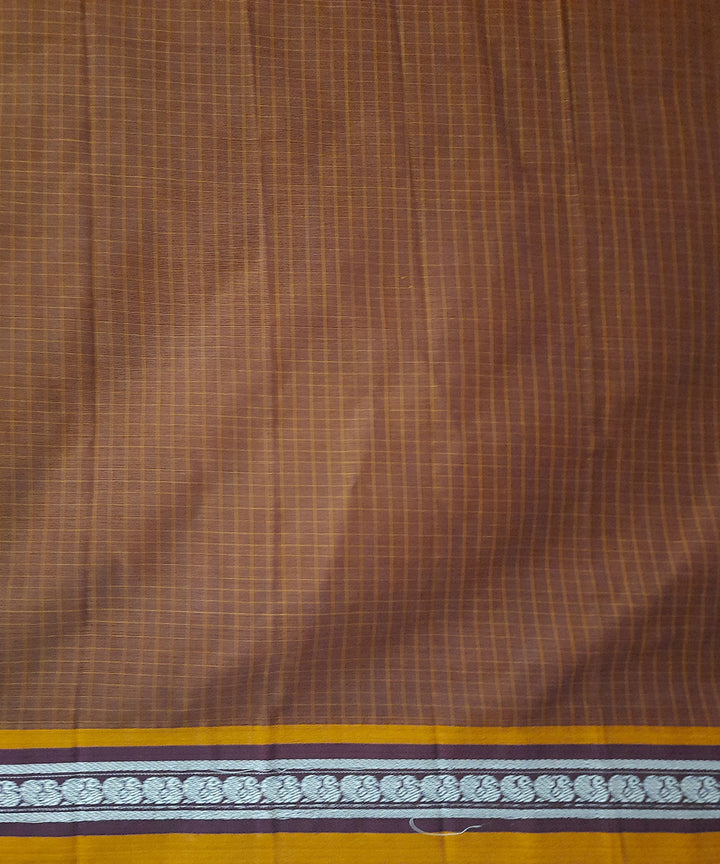 Brown yellow handwoven cotton narayanpet saree