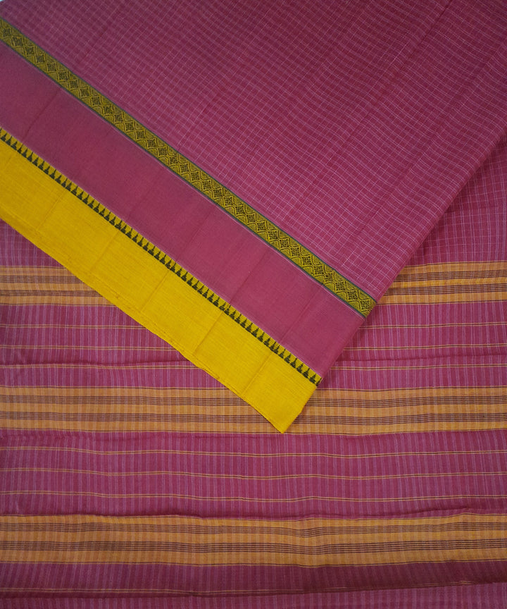 Pink yellow handwoven cotton narayanpet saree