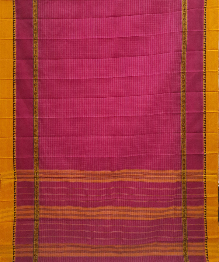 Pink yellow handwoven cotton narayanpet saree