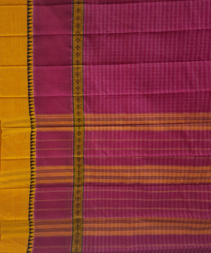 Pink yellow handwoven cotton narayanpet saree