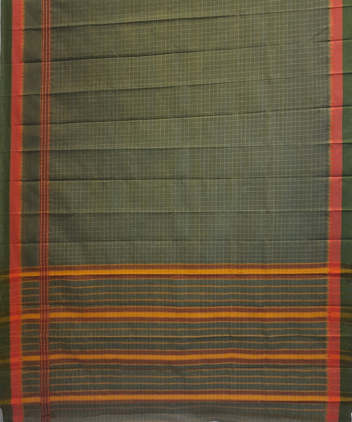 Olive green yellow handwoven cotton narayanpet saree