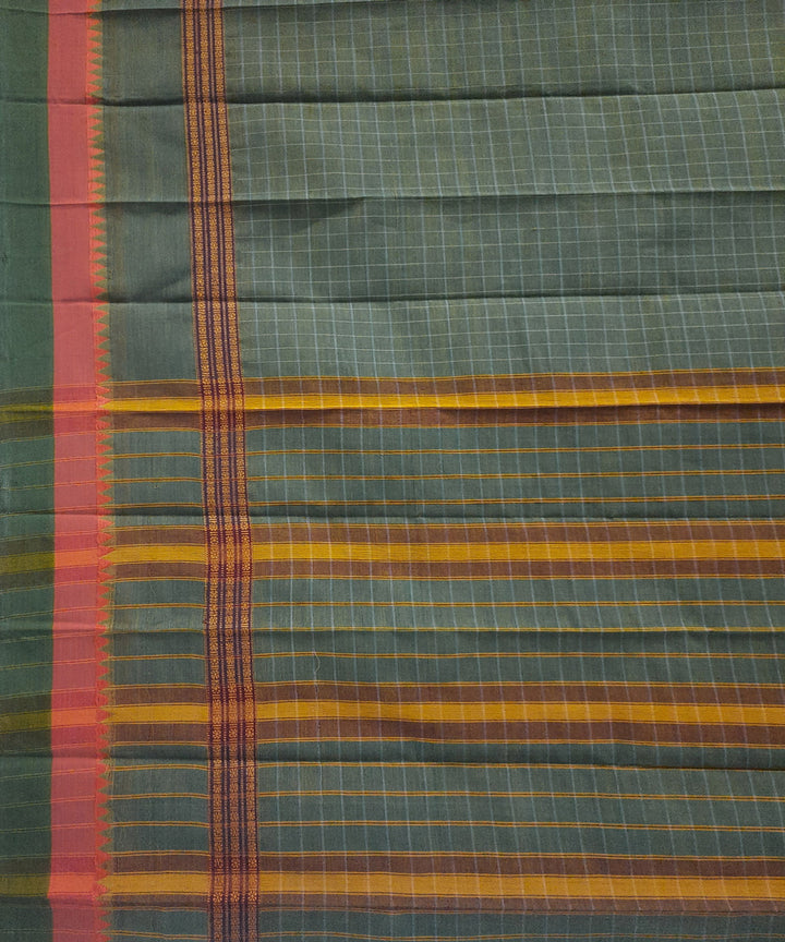 Olive green yellow handwoven cotton narayanpet saree