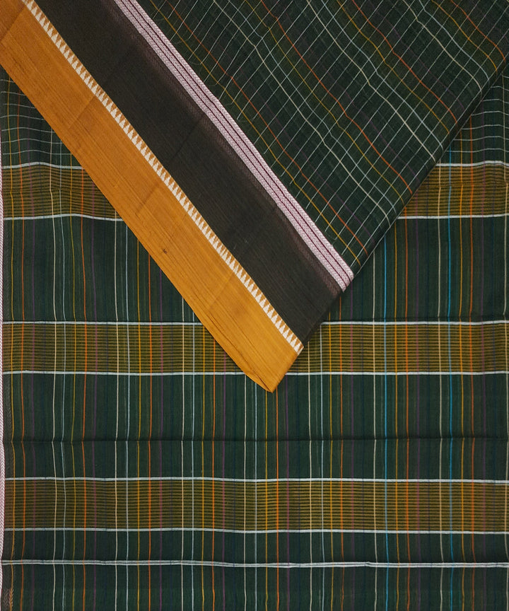 Dark green yellow handwoven cotton narayanpet saree
