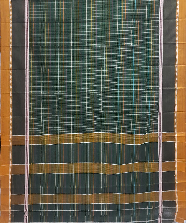 Dark green yellow handwoven cotton narayanpet saree
