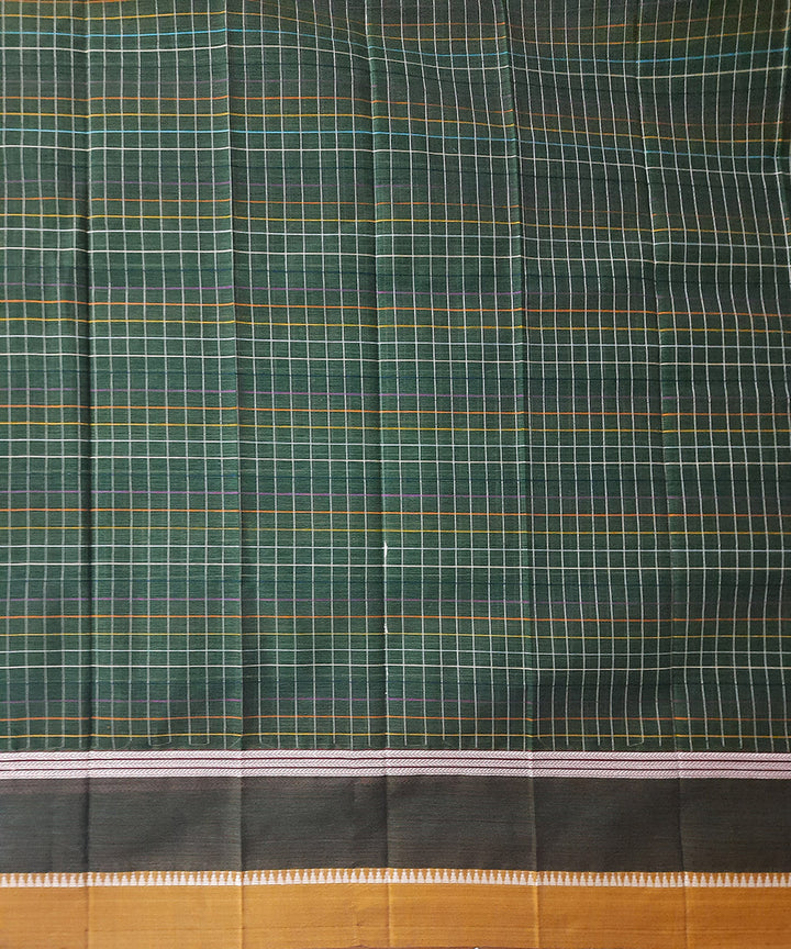 Dark green yellow handwoven cotton narayanpet saree