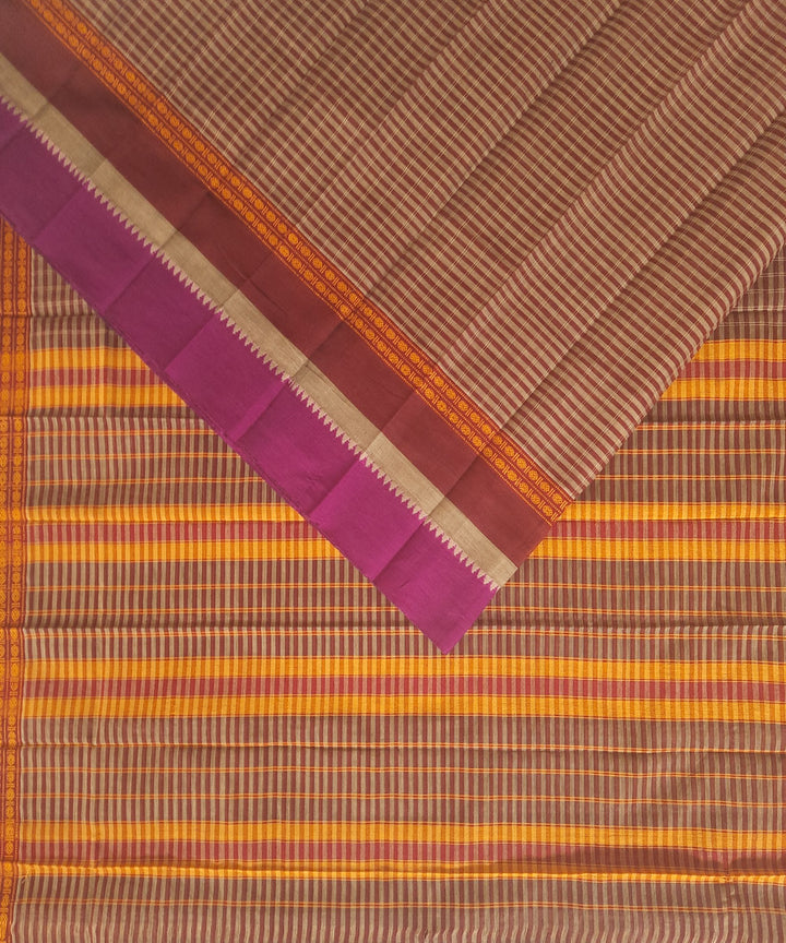Brown violet handwoven cotton narayanpet saree