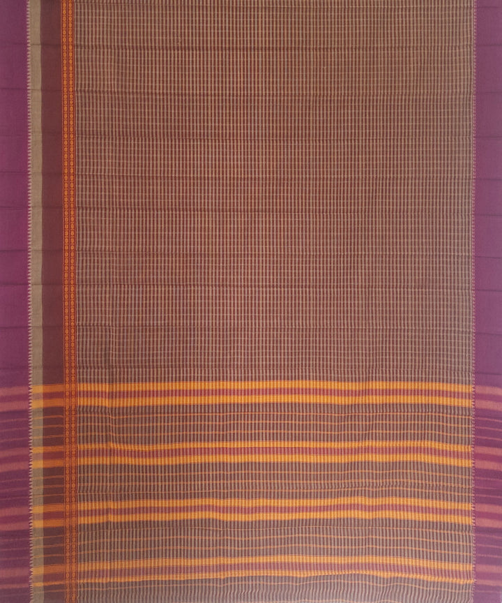Brown violet handwoven cotton narayanpet saree