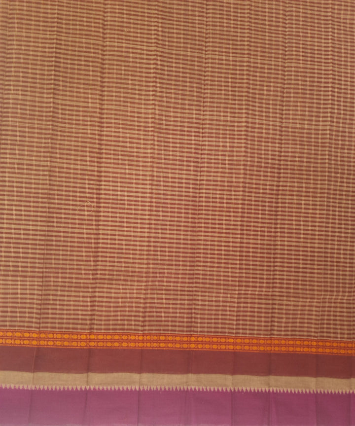 Brown violet handwoven cotton narayanpet saree