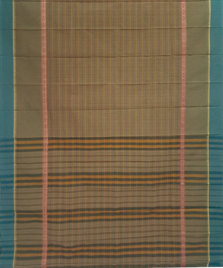 Olive green hand woven cotton narayapet saree