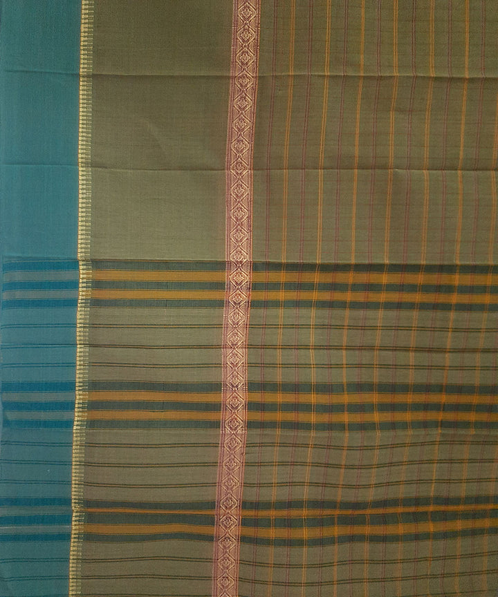 Olive green hand woven cotton narayapet saree