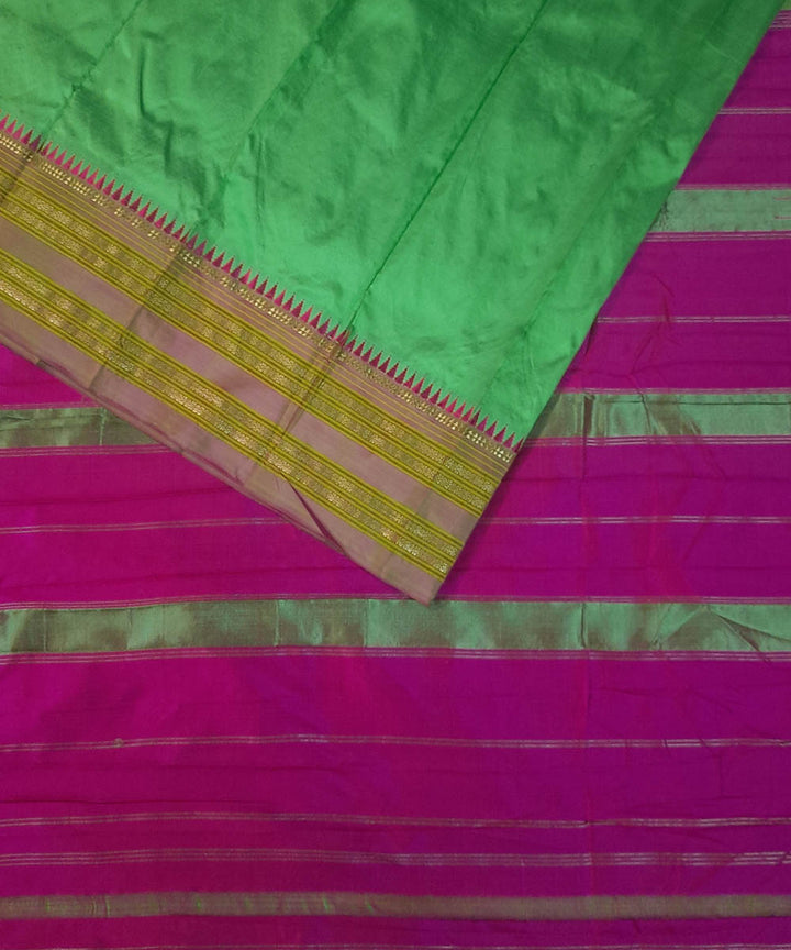 Light green and magenta pink silk handwoven narayanpet saree