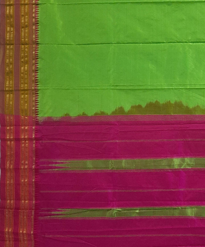 Light green and magenta pink silk handwoven narayanpet saree