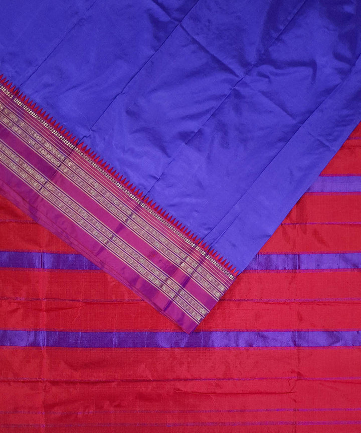 Navy magenta red silk handwoven narayanpet saree