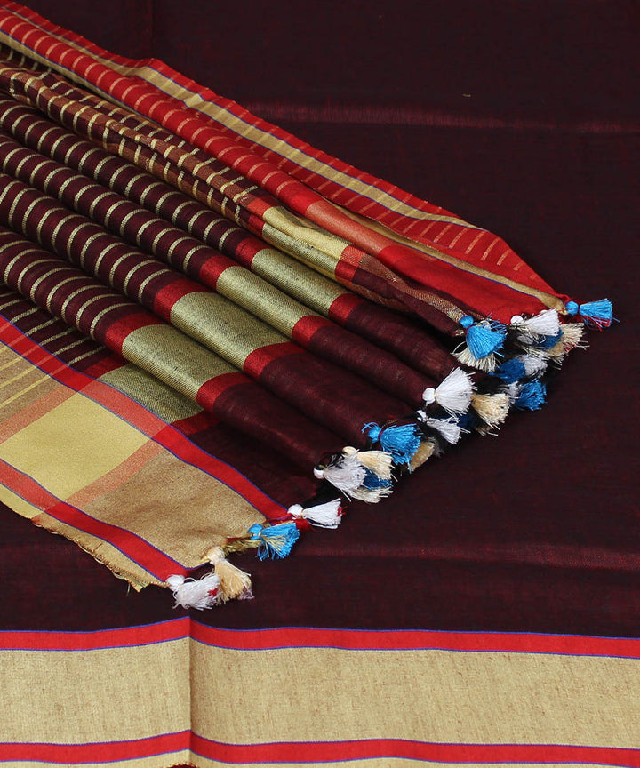 Maroon Handloom Bhagalpur Linen Saree
