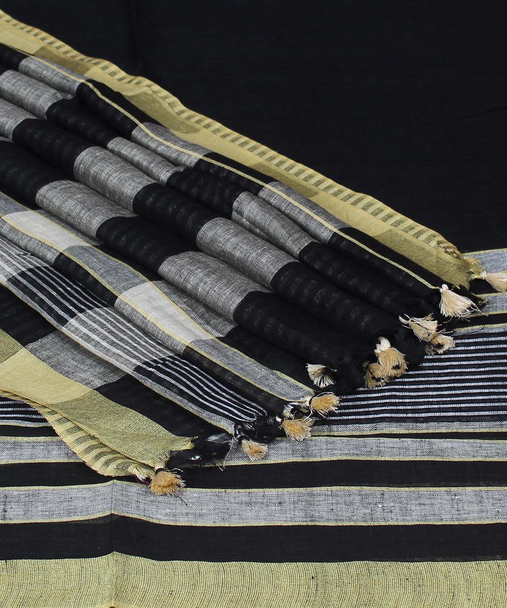 Black Bhagalpur Handloom Linen Saree